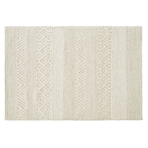 Tapis en laine et coton écrus nœuds en relief 140x200