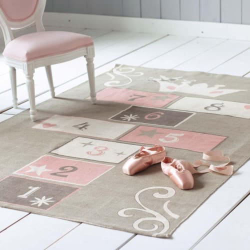 Tapis Enfant Marelle En Coton Gris Et Rose 120x180