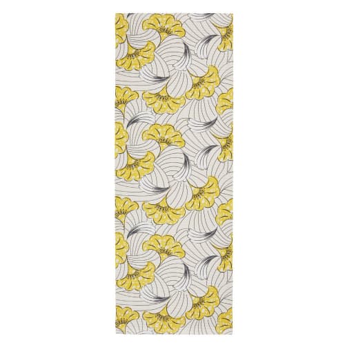 Tapis et sac yoga imprimé fleurs beiges, noires et jaunes 61x170