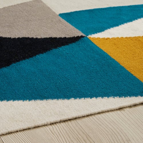 Géométrique Tapis jaune gris motif bleu et brillant rugs tapis coureurs Petit Grand 