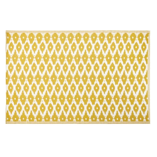 Tapis réversible en polypropylène jaune motifs graphiques blancs 180x270, OEKO-TEX®