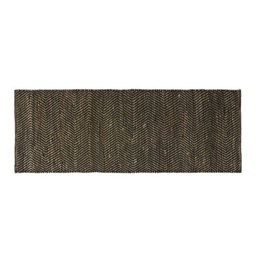 Tappeto fatto a mano in cotone riciclato nero e iuta 80x200 cm