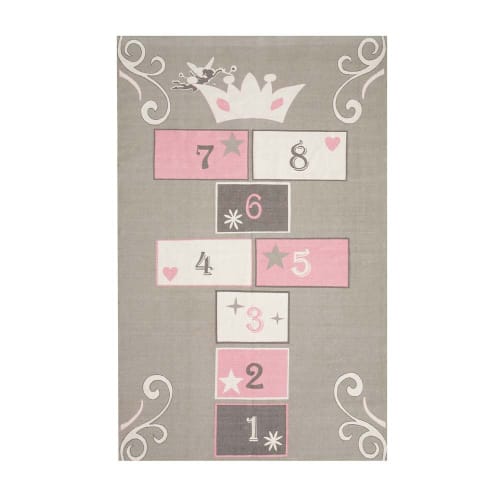 Tappeto Grigio E Rosa In Cotone Per Bambini Con Gioco Di Campana 120x180 Cm