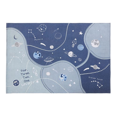 Tappeto In Cotone Blu Navy Stampato 120x180 Cm