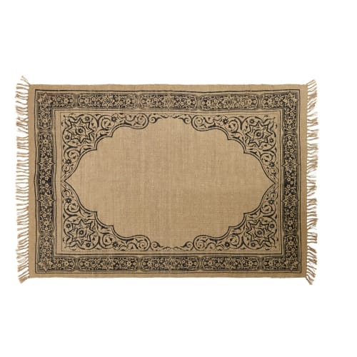 Tappeto In Iuta Beige Stampa Nera 140x200 Cm