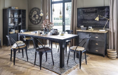 Tappeto Intrecciato In Pelle Di Mucca Nera E Iuta 140x200 Cm