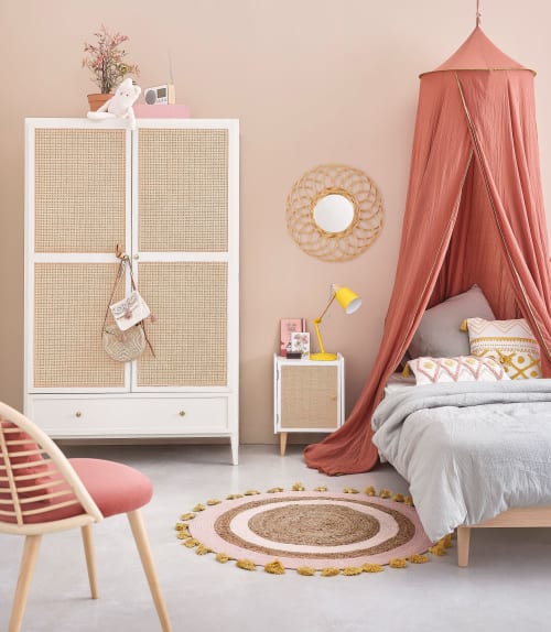 Tappeto per bambini rotondo in iuta intrecciata e cotone con pompon, D.100  cm | Maisons du Monde