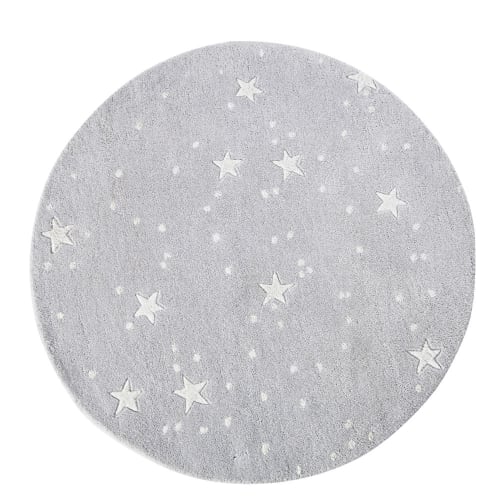 Tappeto tondo taftato grigio con motivi stelle écru Ø 100 cm