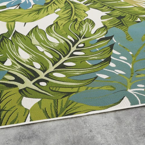 Tappeto verde ed écru con stampa tropicale 206x290 cm, OEKO-TEX® IE