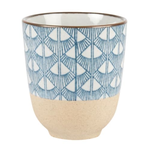 Art de la table Bols, tasses et mugs | Tasse en faïence beige motifs éventails bleus - JG08234