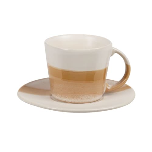 Art de la table Bols, tasses et mugs | Tasse et soucoupe en porcelaine blanche et jaune moutarde 0.15L - HA09631