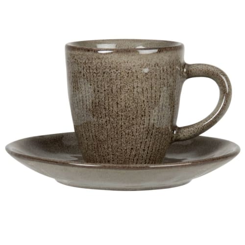 Tischkultur Tassen und Becher | Tasse mit Untertasse aus grünem Steinzeug - HA13755