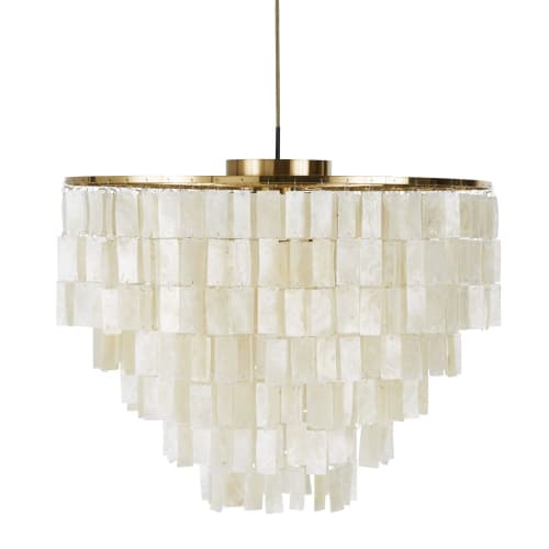 Tassel pendant light in white mother-of-pearl and matte gold metal