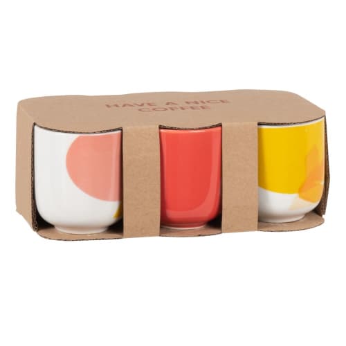 Tischkultur Tassen und Becher | Tassen-Set aus Steingut, rot, weiß, blau, gelb und altrosa, Set aus 6 - WB04329