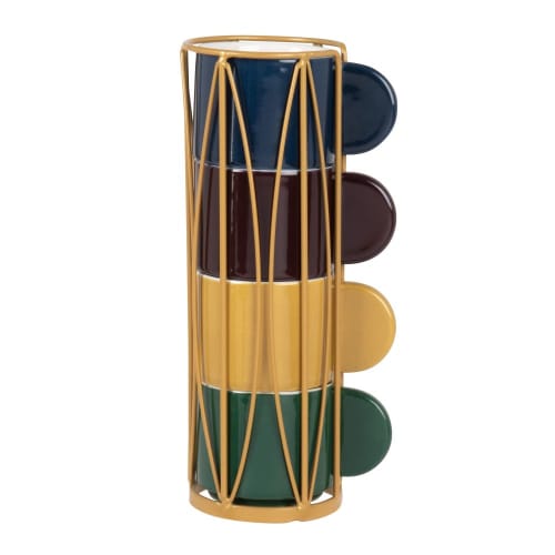 Art de la table Bols, tasses et mugs | Tasses en grès rose, bleu et vert, jaune (x4) et support en métal doré - BY51699
