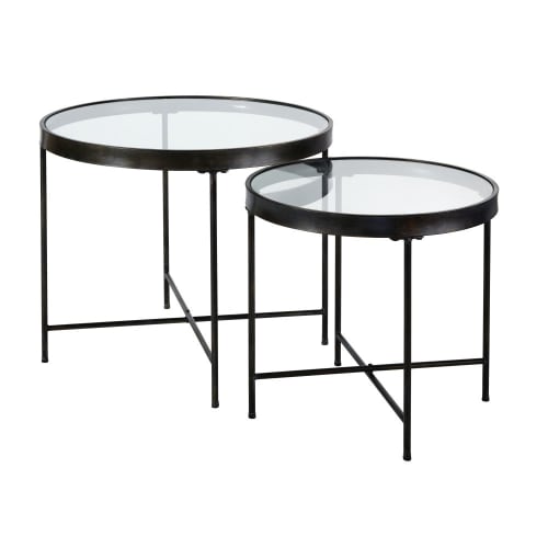 Tavolini da divano in metallo nero e vetro (x2) Edgar Tavolini da divano in metallo nero e vetro decorazione