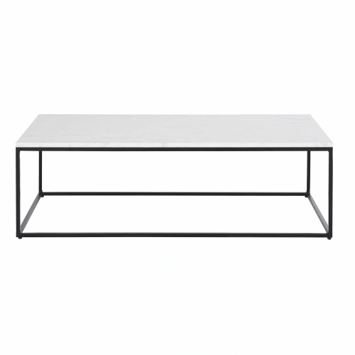 Tavolino basso in marmo bianco e metallo nero