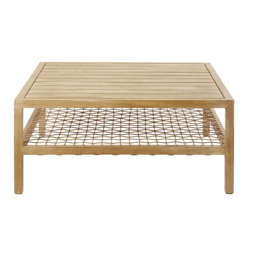 Tavolino da giardino in resina intrecciata e legno massello di acacia