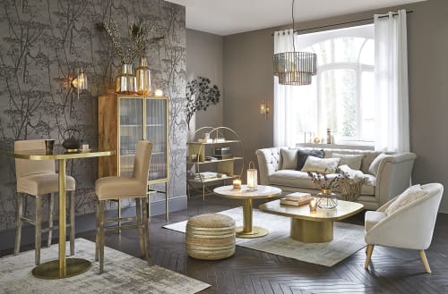Tavolino Da Salotto Rotondo In Marmo Bianco E Metallo Color Ottone Louxor Maisons Du Monde