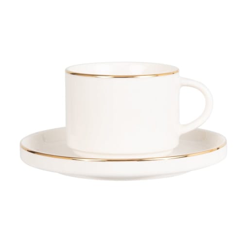 Tischkultur Tassen und Becher | Teetasse und Untertasse aus Porzellan, weiß und gold - OE90911