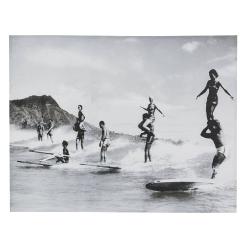 Tela Con Stampa In Bianco E Nero 140x110 Cm Vintage Surf Maisons Du Monde