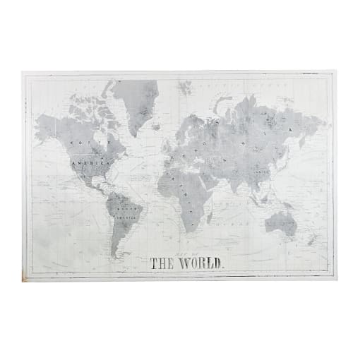Tela stampata mappa del mondo grigia e bianca 180 cm x 120 cm