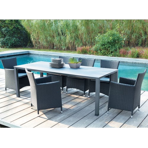 Aluminium Garden Table In Charcoal Grey, Grey Glass Top Garden Table And Chairs