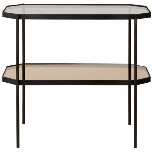 Tempered glass and black metal side table