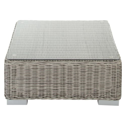 Business Garden | Tempered glass and resin wicker garden coffee table in grey W 77cm - DT49341