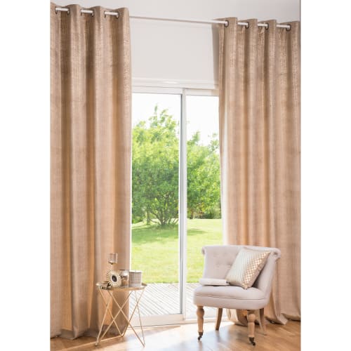 Tenda beige con occhielli e motivi dorati, al pezzo, 140x270 cm