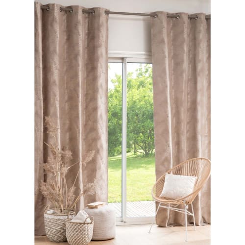 Tende Oscuranti KnSam Con Motivo Floreale - Cotone Beige Con Occhielli 150x240 Cm