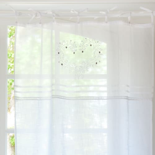 Tenda a pacchetto in voile bianco Heichkell larghezza 60 x 155 cm ricamata ricamo floreale classica tenda da cucina trasparente con passanti 
