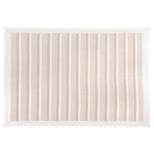 Textil Teppiche | Teppich aus Baumwolle mit ecrufarbenen und beigen Streifen, 60x90cm - RH30272