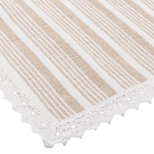 Textil Teppiche | Teppich aus Baumwolle mit ecrufarbenen und beigen Streifen, 60x90cm - RH30272