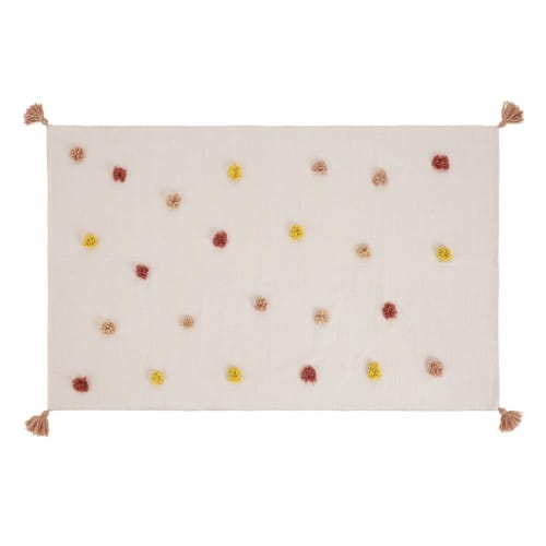 Teppich aus Baumwolle, rosa-beige-senfgelb mit geprägten Quasten, 120x180cm