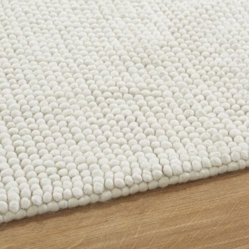 Schurwolle Teppich umkettelt beige 90 x 160 cm 100% Wolle gekettelt 