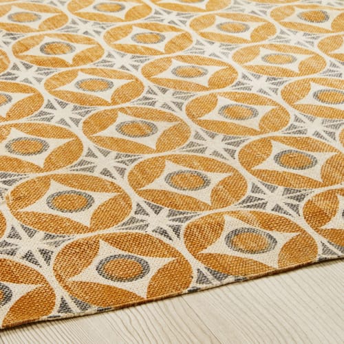 Textil Teppiche | Teppich aus recycelter Baumwolle mit grafischen Motiven, senfgelb und beige, 160x230cm - QD00906