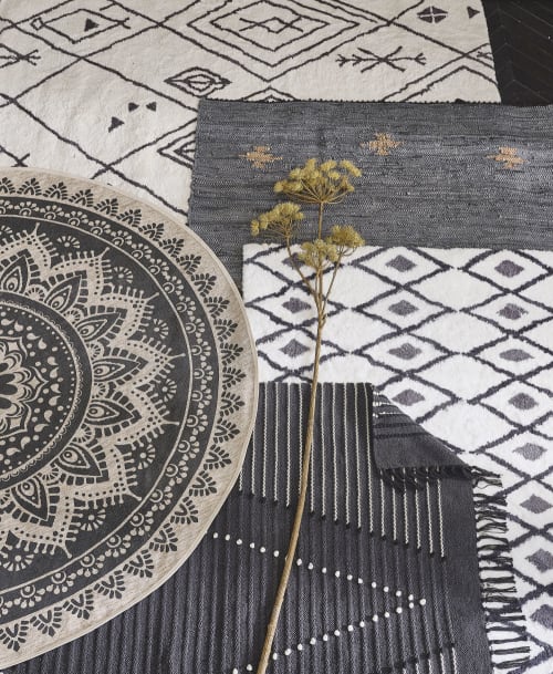 Textil Teppiche | Teppich aus recycelter Jute und Baumwolle, anthrazitgrau mit Motiven, D180cm - DW27262