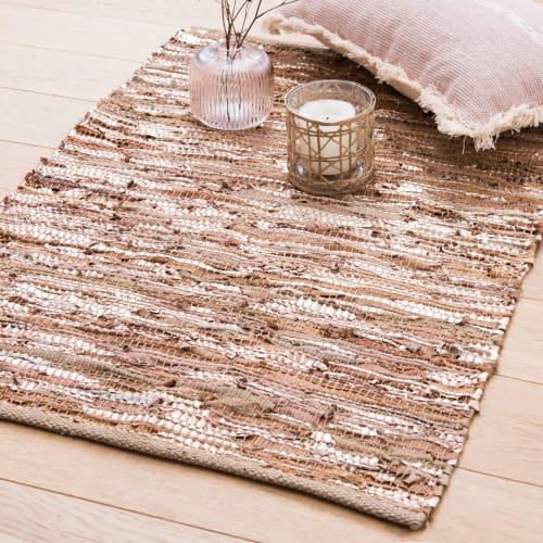 Teppich Aus Vacheleder Goldfarben Und Beige 60x90 Triam Maisons