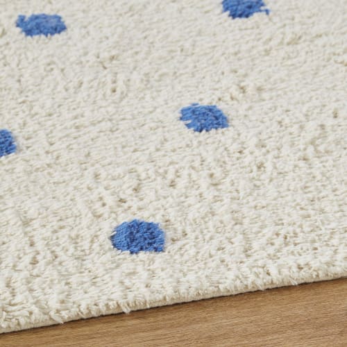 Kids Teppiche für Kinder | Teppich, marokkanischer Stil, Baumwolle, ecru mit blauen Punkten, 100x150cm - RQ51066