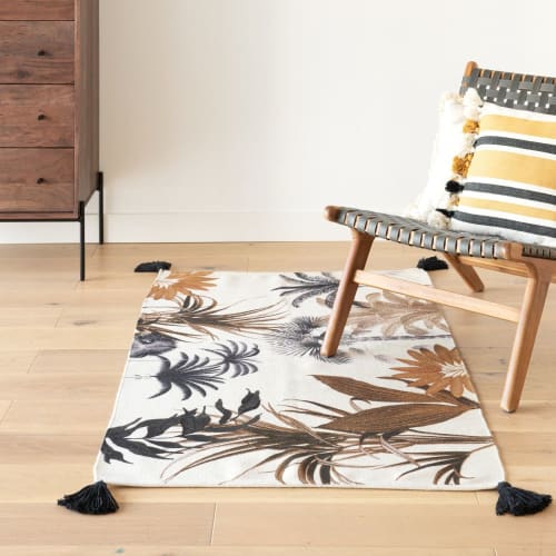 Textil Teppiche | Teppich mit tropischen Motiven, ecru, schwarz und senfgelb, 90x150cm - HO73072