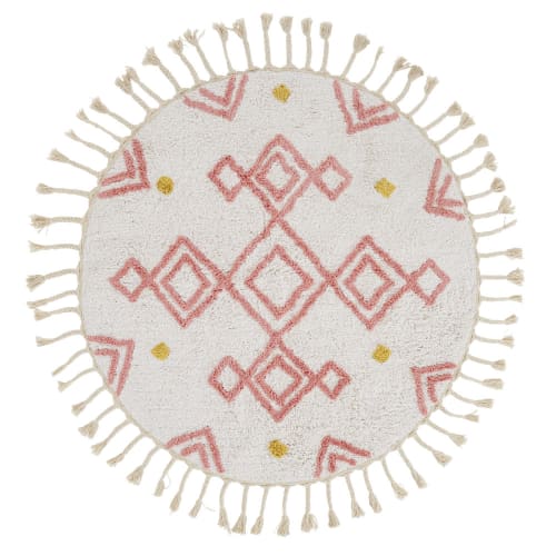 Kids Teppiche für Kinder | Teppich rund, marokkanischer Stil, Baumwolle, ecru-senfgelb, D120cm - XF87001