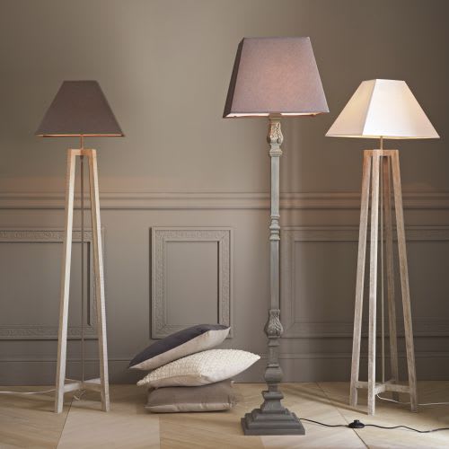 Terminalier Wood Floor Lamp with Grey Shade H155 Square ...