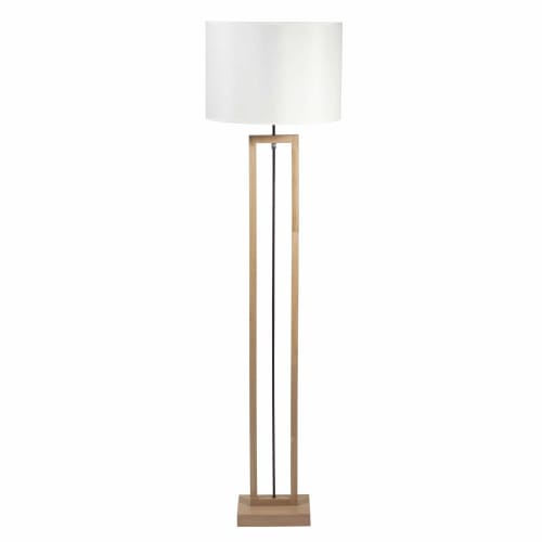 Terminalier Wood Floor Lamp with White Cotton Lampshade H170