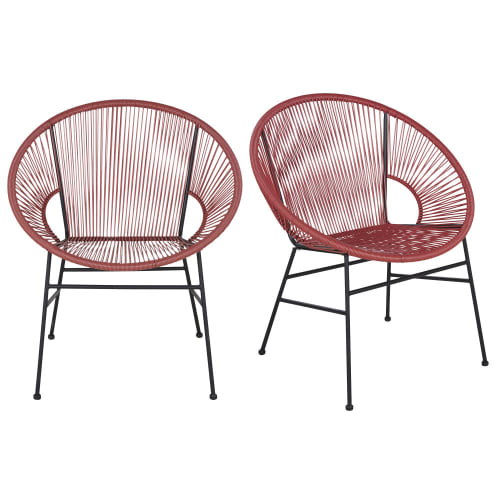 Terracotta fauteuil van hars voor professioneel gebruik met zwarte metalen poten (x2)