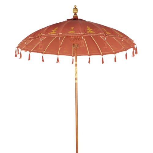 Terracotta parasol van met goudkleurige motieven | Maisons du