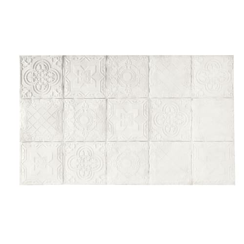 Testata da letto in pino massello di pino con motivi a mosaico bianchi, 200 cm
