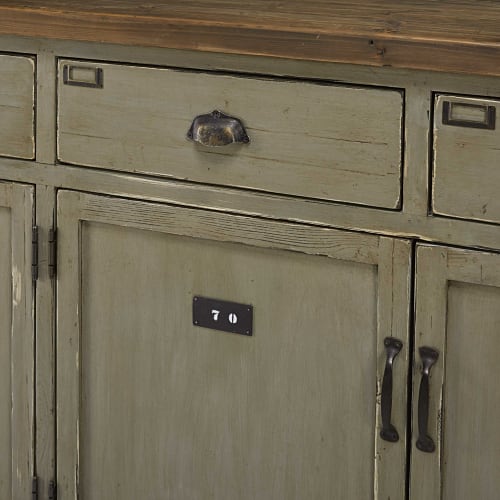 Thekenschrank mit 4 Türen und 4 Schubladen aus patiniertem, recyceltem