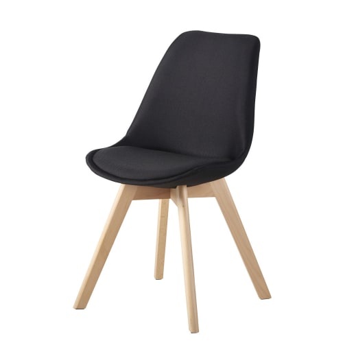Möbel Stühle und Esszimmerstühle | Tiefschwarzer Stoffbezug Stuhl aus Buchenholz - AQ75763