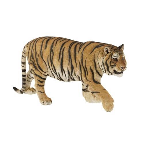 Garten Garten dekorative Objekte | Tiger-Figur aus orangefarbenem und schwarzem Polyresin, H65cm - CN49009